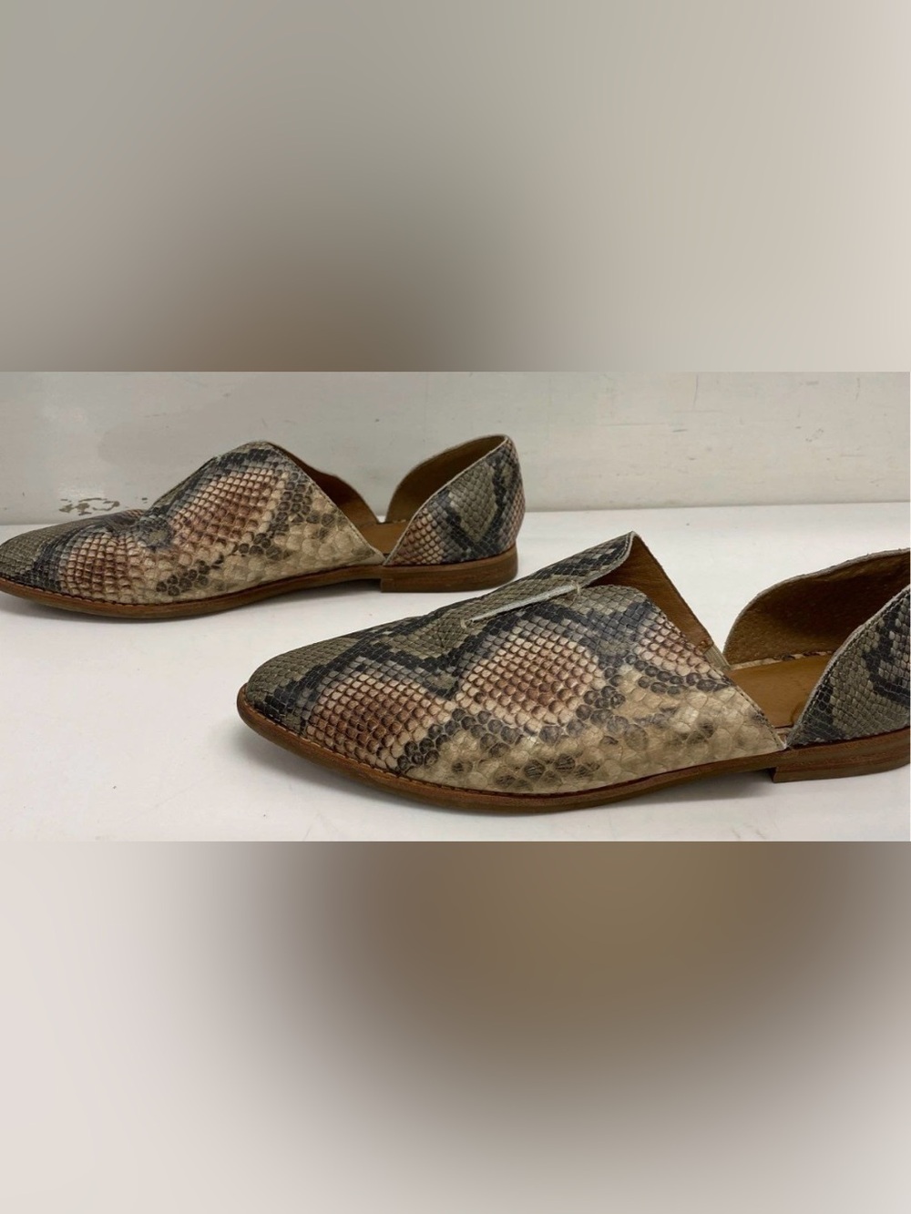 Frye Snake Print Pointed Toe D'Orsay Flats - Neutral Tones Size 10